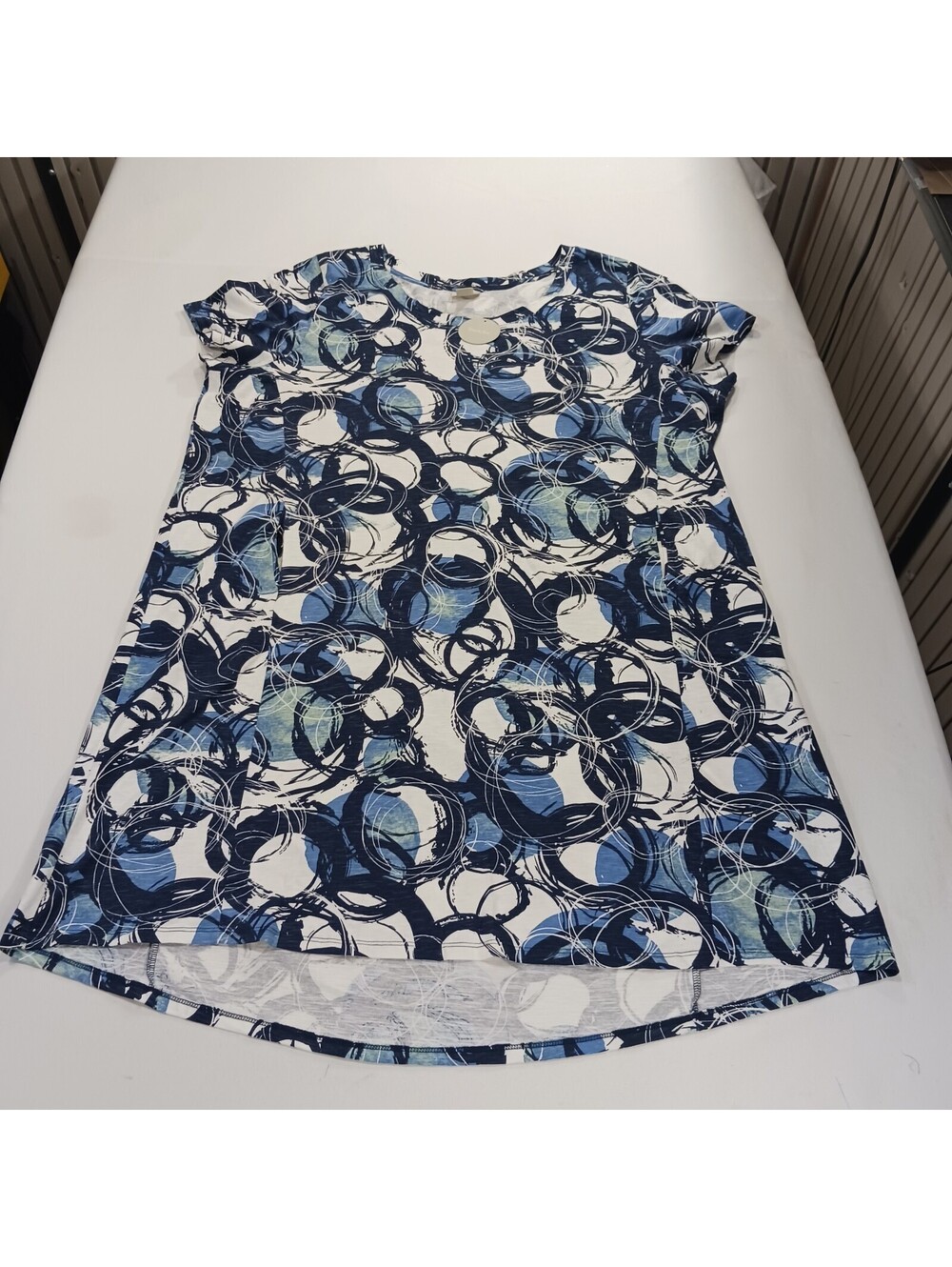 Zim & Zoe Women's Sz 26/28 Brushed Circle Blue Hello-Sunshine Short-Sleeve Dress